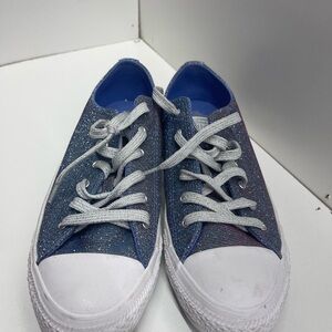 Converse Glitter Low-Top Sneakers in Blue with Silver Laces